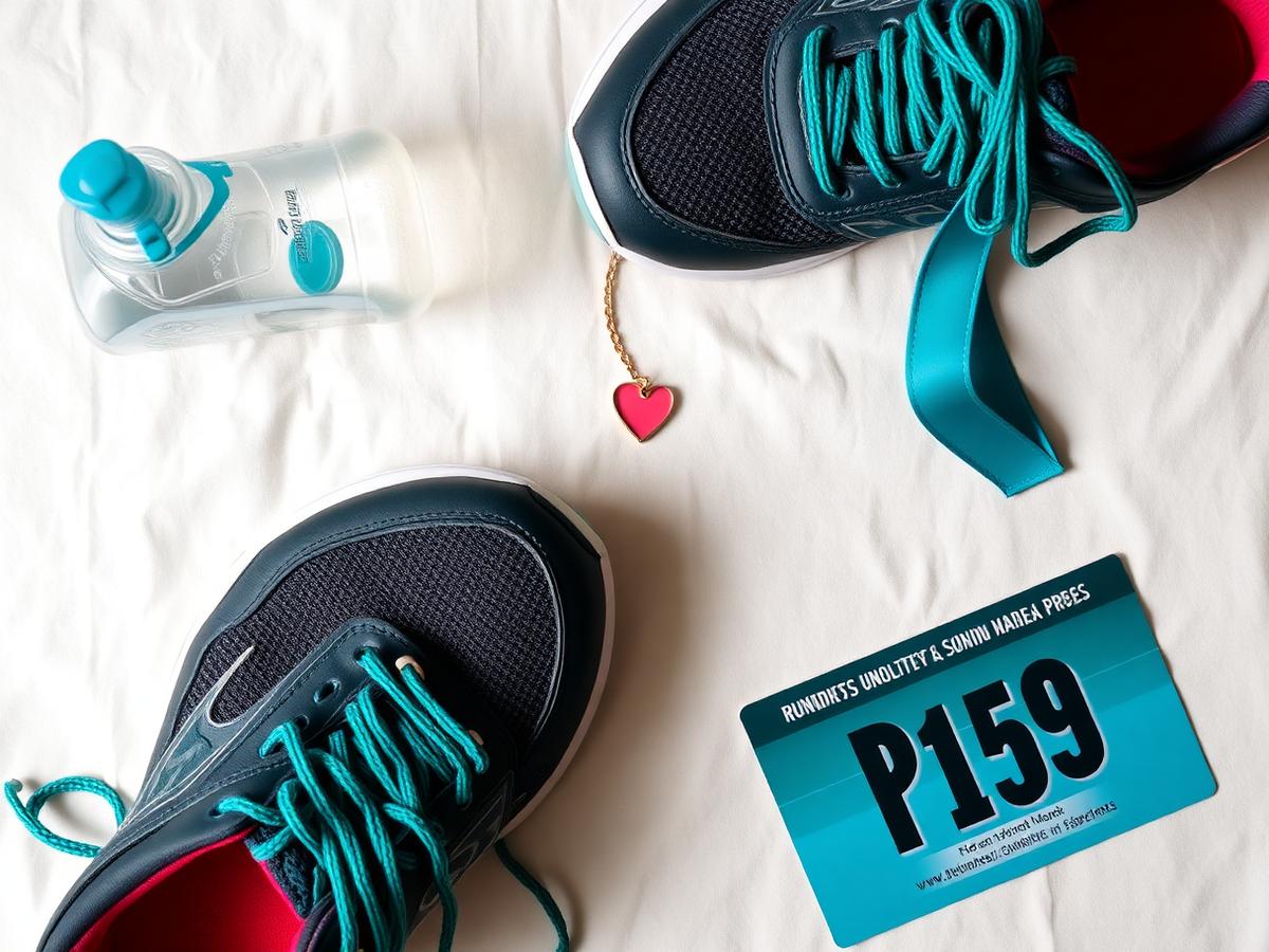 Race day gear laid out on a wood floor